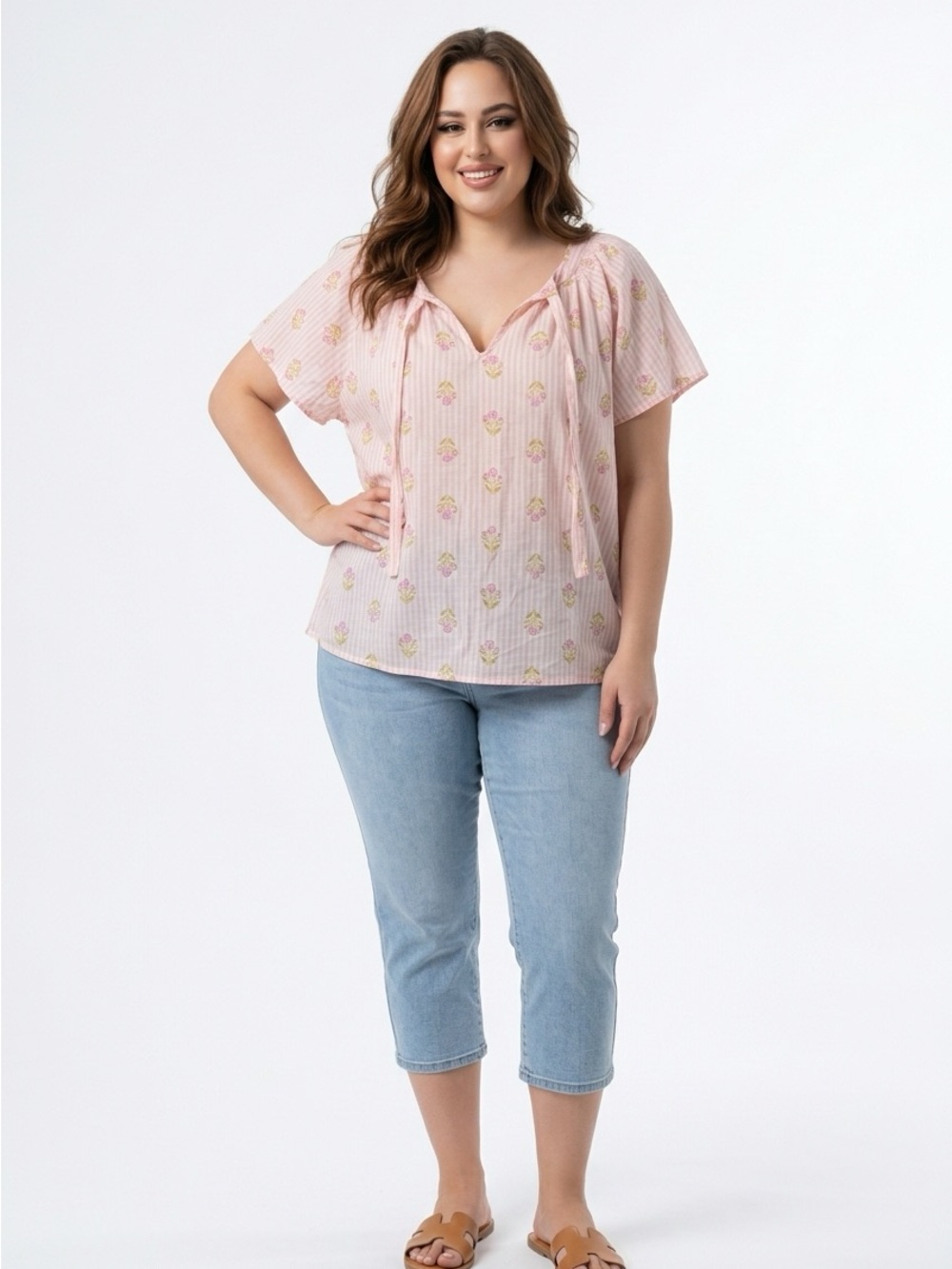 LC Lauren Conrad Pink Striped Floral Peasant Tunic 1X